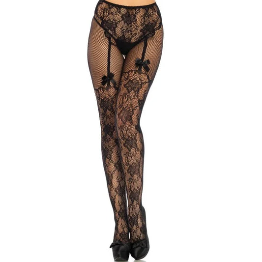 LEG AVENUE - MEDIAS ALTAS CON ABERTURA TRASERA DISEÑO FLORAL TALLA ÚNICA - Nuvica