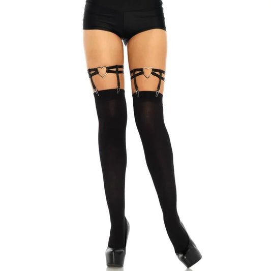 LEG AVENUE - LIGAS DOBLES ELÁSTICAS CON CORAZÓN TALLA ÚNICA - Nuvica