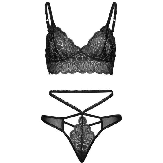 LEG AVENUE - SET 2 PIEZAS CON TANGA DOBLE TIRANTA S/M NEGRO - Nuvica