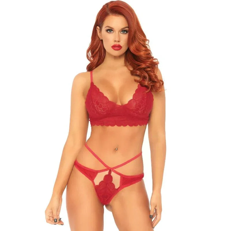 LEG AVENUE - SET 2 PIEZAS CON TANGA DOBLE TIRANTA M/L ROJO - Nuvica