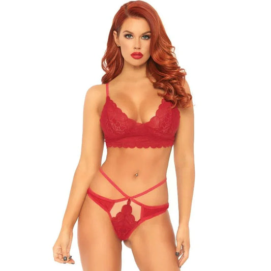 LEG AVENUE - SET 2 PIEZAS CON TANGA DOBLE TIRANTA M/L ROJO - Nuvica
