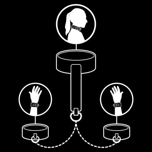 FETISH SUBMISSIVE - COLLAR Y ESPOSAS CUERO VEGANO CON FORRO DE NEOPRENO - Nuvica