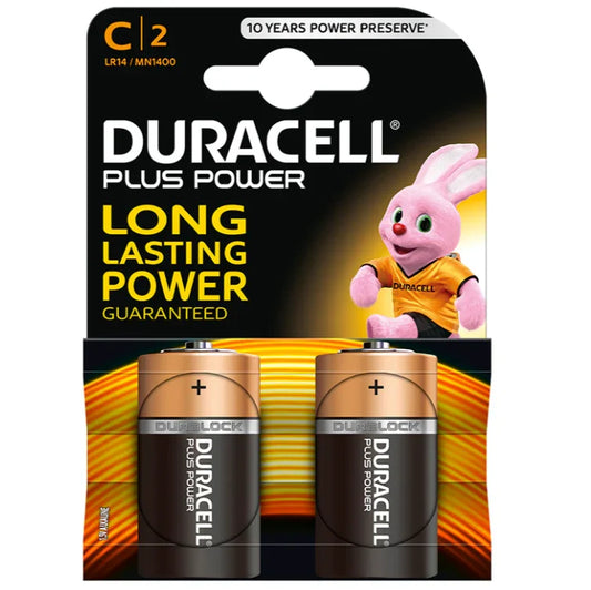 DURACELL - PLUS POWER PILA ALCALINA C LR14 BLISTER 2 UNIDADES - Nuvica