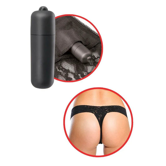FETISH FANTASY SERIES - TANGA DE ENCAJE NEGRO CON VIBRADOR - Nuvica