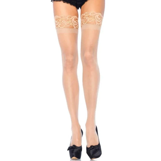 LEG AVENUE - MEDIAS BEIGE LYCRA ANTIDESLIZANTE TALLA GRANDE - Nuvica