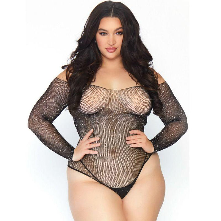LEG AVENUE - CRYSTALIZED FISHNET BODYSTOCKING 1X-2X - Nuvica