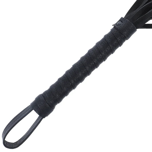 DARKNESS - LÁTIGO BONDAGE NEGRO CON MANGO DE PIEL - Nuvica