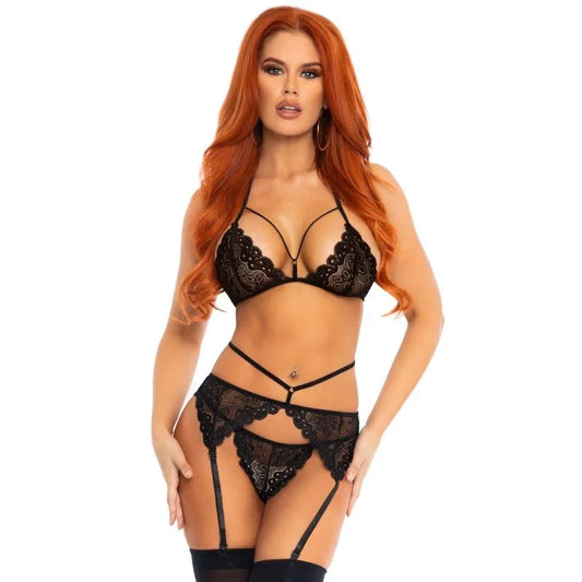 LEG AVENUE - SET TRES PIEZAS DE ENCAJES FLORALES S - Nuvica