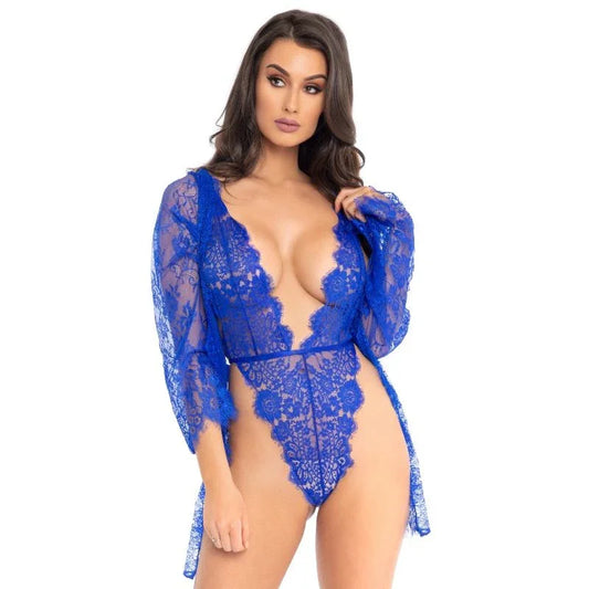 LEG AVENUE - SET CON TEDDY Y BATA AZUL S - Nuvica