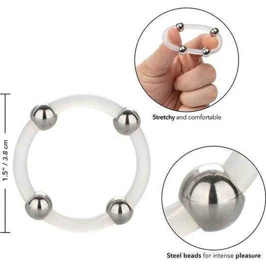 CALEXOTICS - ANILLO DE SILICONA CON CUENTAS DE ACERO TALLA L - Nuvica