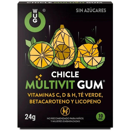 WUG GUM - MULTIVIT CHICLE VITAMINA C, H, D, BETACAROTENO, LICOPENO Y TÉ VERDE 10 UNIDADES - Nuvica