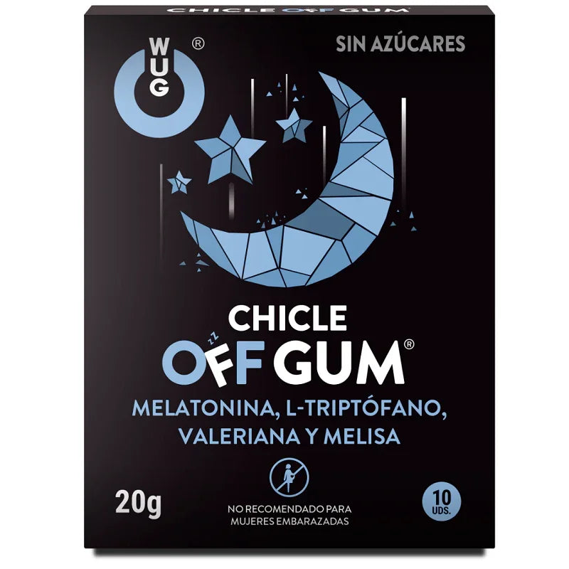 WUG GUM - OFF CHICLE VALERIANA, TRIPTÓFANO, MELISA Y MELATONINA 10 UNIDADES - Nuvica