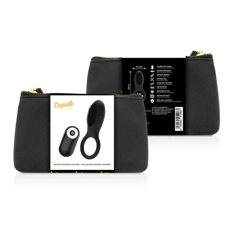 COQUETTE CHIC DESIRE - ANILLO VIBRADOR CONTROL REMOTO RECARGABLE NEGRO / GOLD - Nuvica