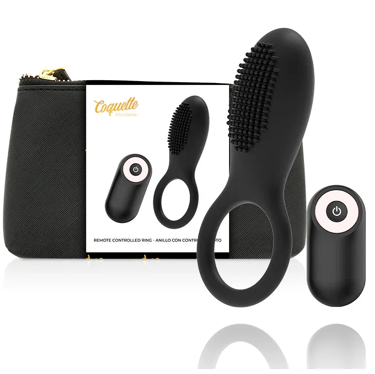 COQUETTE CHIC DESIRE - ANILLO VIBRADOR CONTROL REMOTO RECARGABLE NEGRO / GOLD - Nuvica