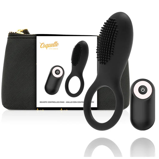 COQUETTE CHIC DESIRE - ANILLO VIBRADOR CONTROL REMOTO RECARGABLE NEGRO / GOLD - Nuvica