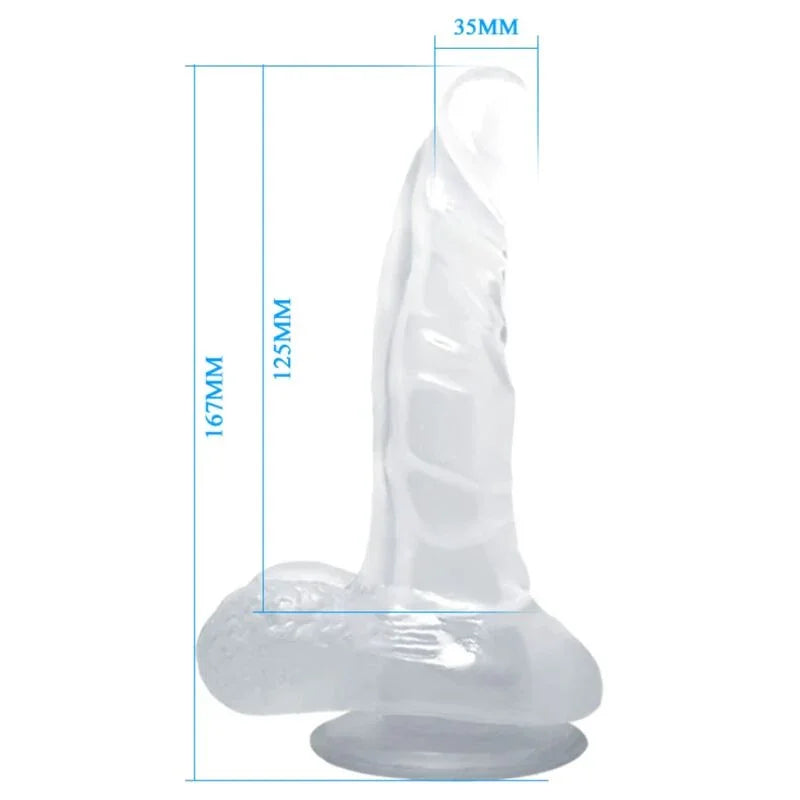 BAILE - DILDO REALÍSTICO CON VENTOSA Y TESTÍCULOS 16.7 CM TRANSPARENTE - Nuvica