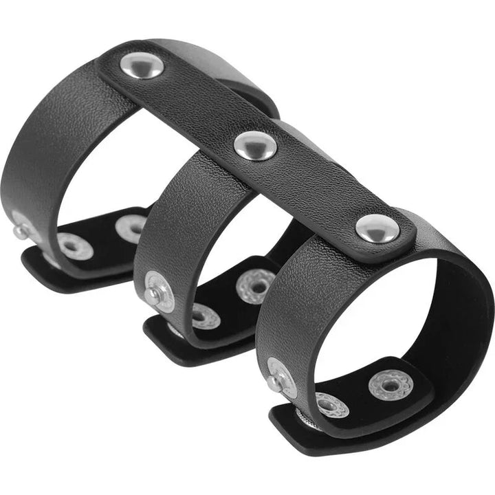 DARKNESS - ANILLO DOBLE PENE Y TESTÍCULOS AJUSTABLE LEATHER - Nuvica