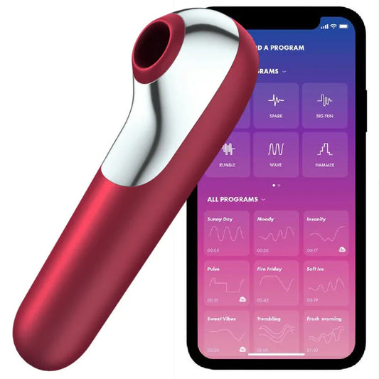 SATISFYER - DUAL LOVE VIBRADOR Y SUCCIONADOR CON AIRE PULSADO ROJO - Nuvica
