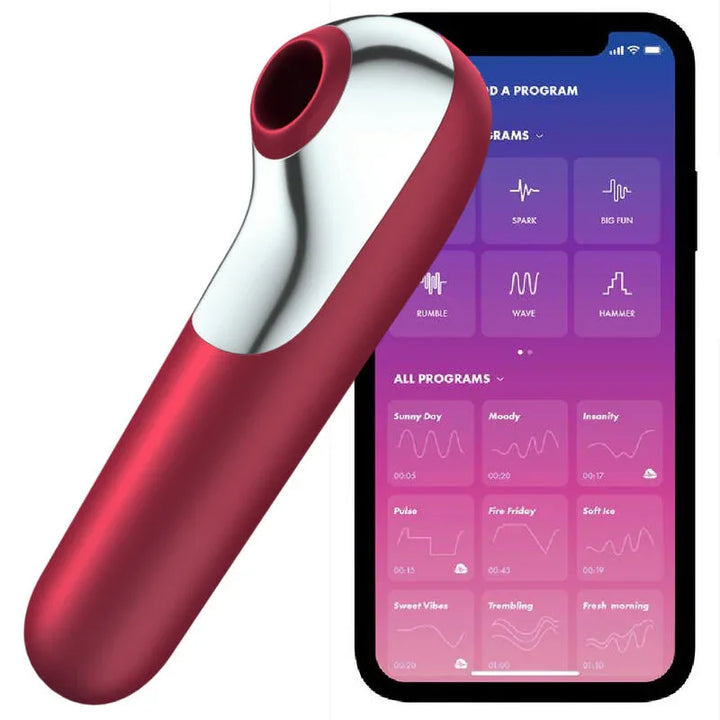 SATISFYER - DUAL LOVE VIBRADOR Y SUCCIONADOR CON AIRE PULSADO ROJO - Nuvica