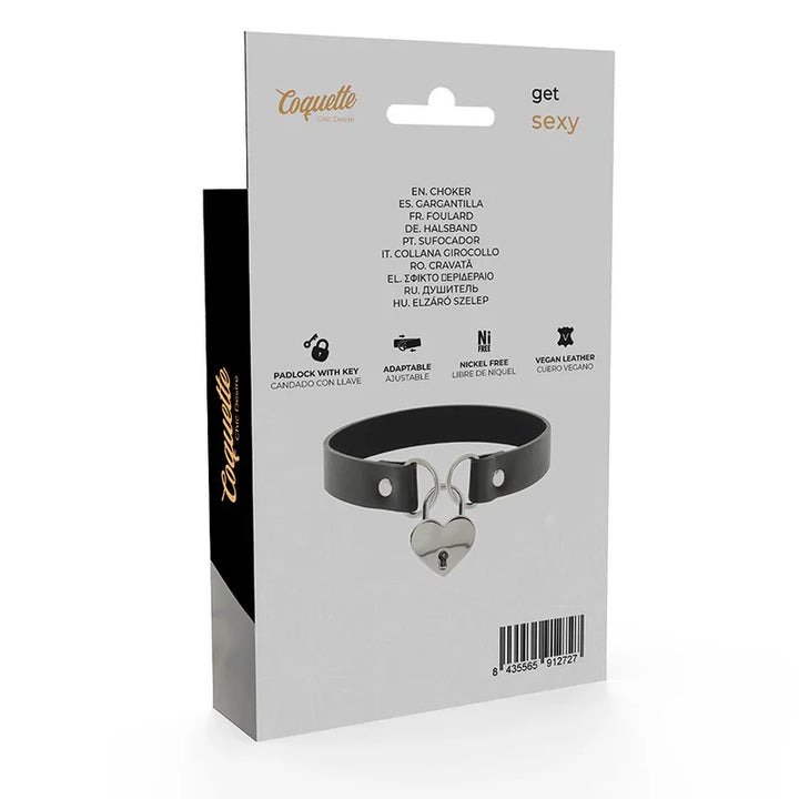 COQUETTE CHIC DESIRE - COLLAR CUERO VEGANO ACCESORIO CORAZÓN CON LLAVE - Nuvica