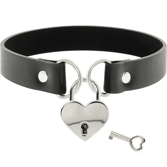 COQUETTE CHIC DESIRE - COLLAR CUERO VEGANO ACCESORIO CORAZÓN CON LLAVE - Nuvica