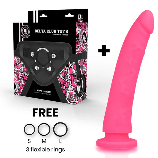 DELTA CLUB - TOYS ARNES + DILDO ROSA SILICONA MEDICA 23 CM -O- 4.5 CM - Nuvica