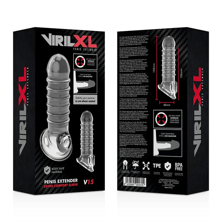 VIRILXL - EXTENSION Y FUNDA DE PENE V15 TRANSPARENTE - Nuvica