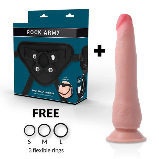 ROCKARMY - ARNÉS + DUAL DENSITY CRUSADER DILDO REALISTA 21.5 CM -O- 4.46 CM - Nuvica