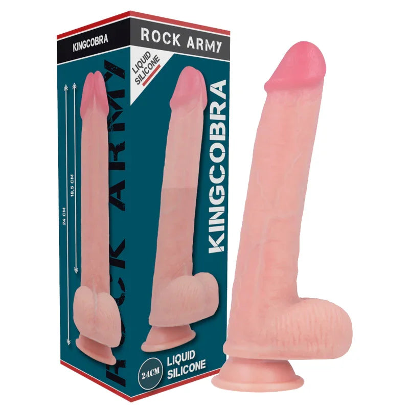 ROCKARMY - ARNÉS + LIQUID SILICONE DILDO PREMIUM KINGCOBRA 24 CM -O- 4.77 CM - Nuvica