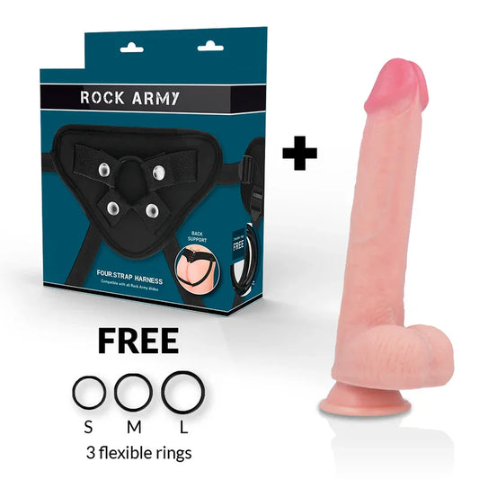 ROCKARMY - ARNÉS + LIQUID SILICONE DILDO PREMIUM KINGCOBRA 24 CM -O- 4.77 CM - Nuvica